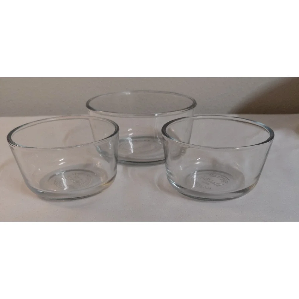 Vintage Pyrex Clear Glass Storage Dishes Round Lot of 3 Cups 7200 7201 USA